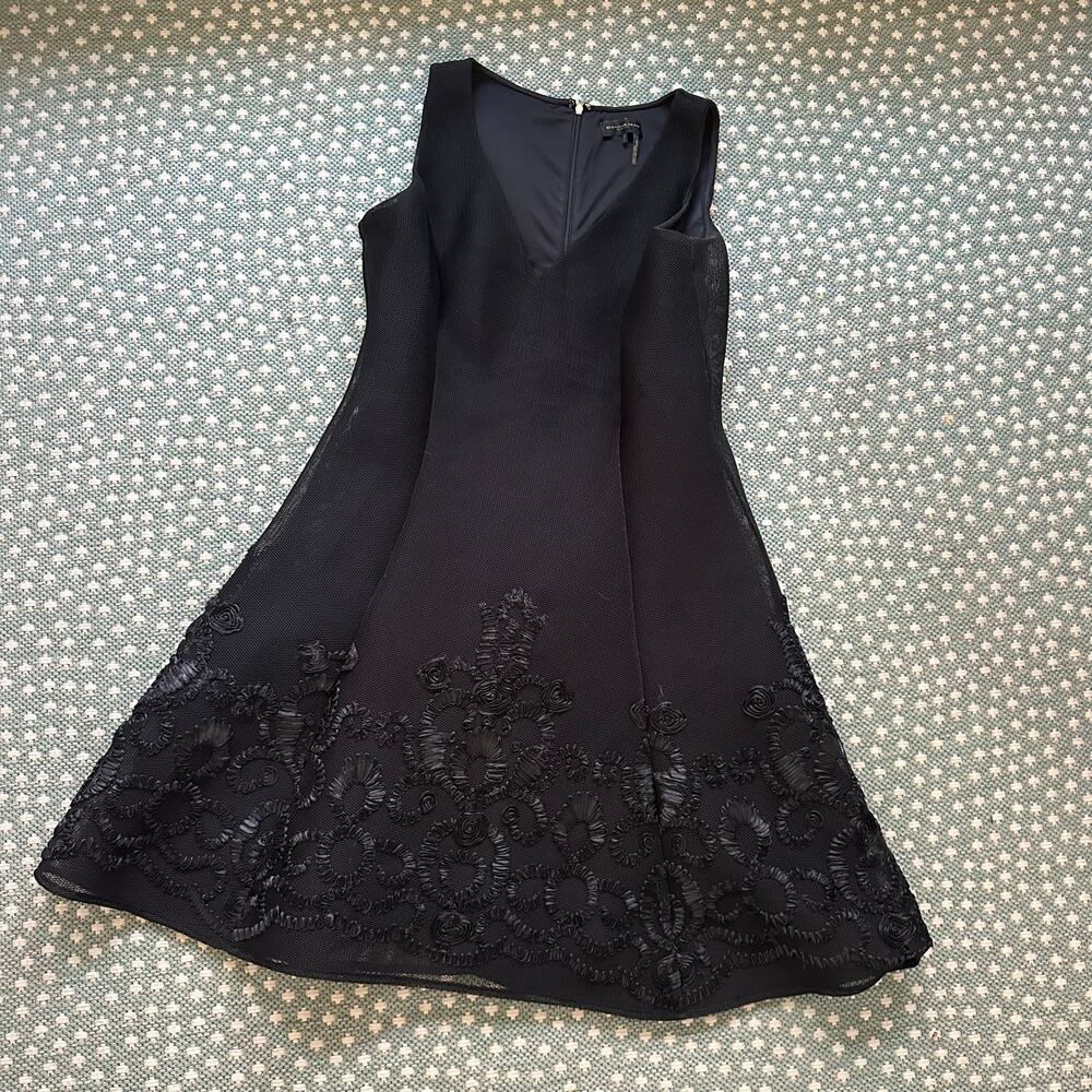 DKNY Black Tulle Embroidered Floral Mesh Fit & Flare Cocktail Dress Sz 12